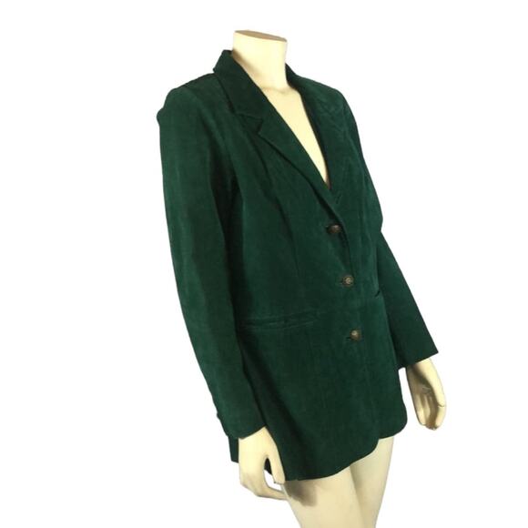 American Vintage Retro Green Suede Leather Car coat 3 Button closing size medium - Picture 3 of 13